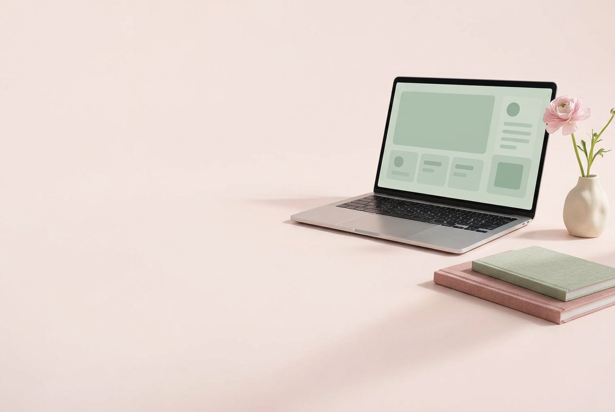 Digital product studio with a laptop and beautifully crafted books